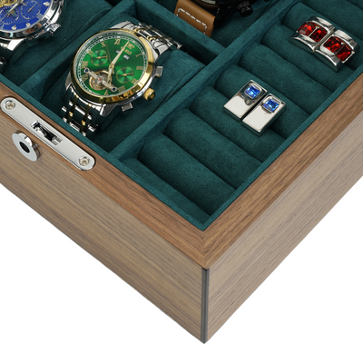 4 Slots Walnut Wooden Watch Box with Cufflinks Storage