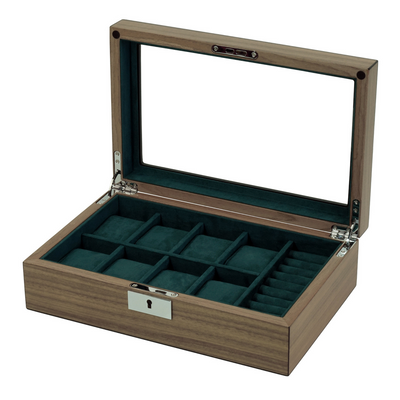 8 Slots Walnut Wooden Watch Box with Cufflinks Storage