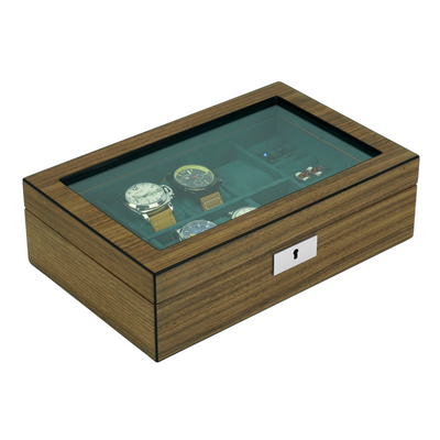 8 Slots Walnut Wooden Watch Box with Cufflinks Storage