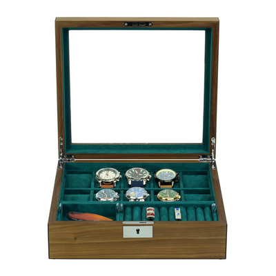 10 Slots Walnut Wooden Watch Box with Removable Trays