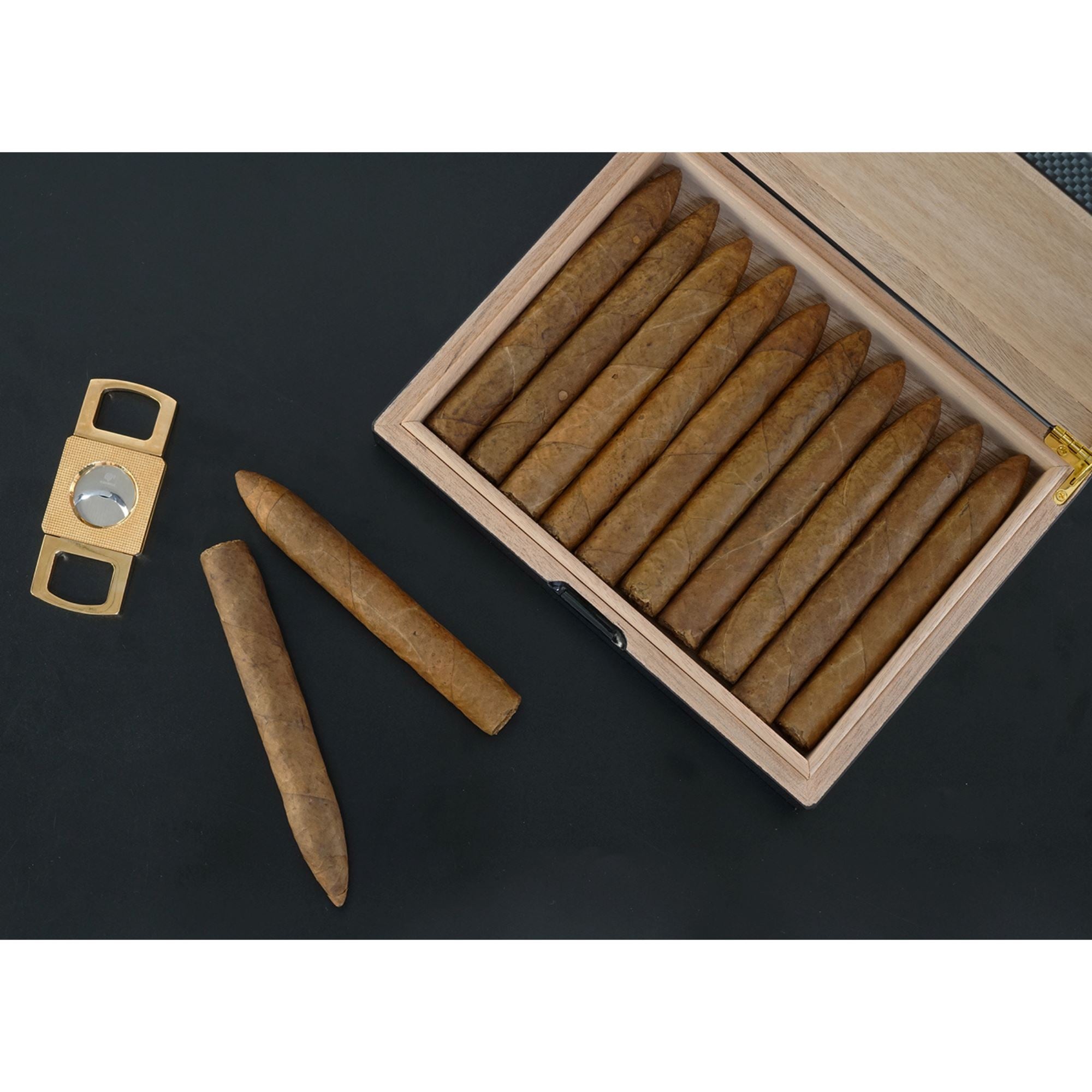 10 CT Carbon Fibre Wooden Humidor Cigar Boxes Clinks 