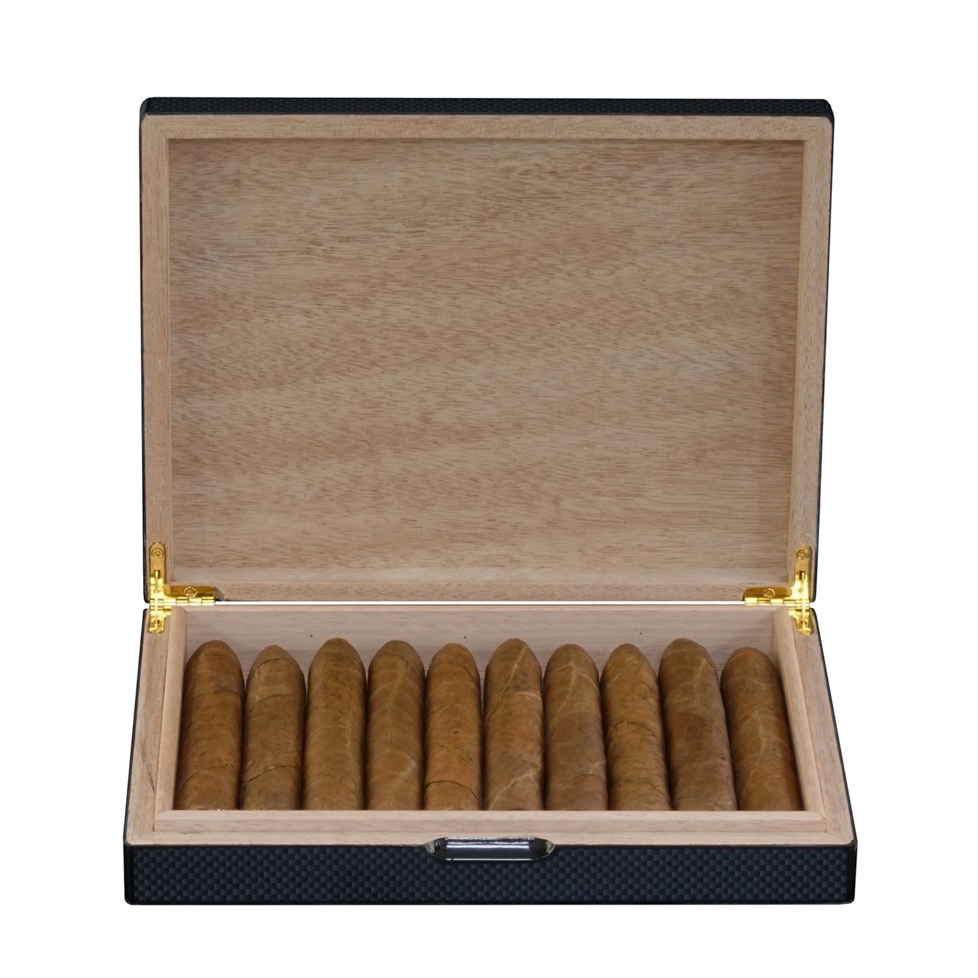 10 CT Carbon Fibre Wooden Humidor Cigar Boxes Clinks 