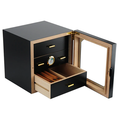 50-100 CT Black Cigar Humidor Wooden Cabinet for Cigars