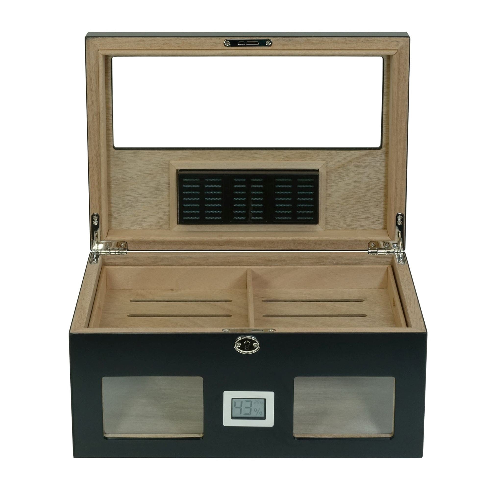100 CT Black Wooden Cigar Humidor Box with Digital Hygrometer Cigar Boxes Clinks 
