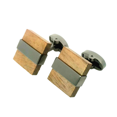 Wood and Gunmetal Cufflinks