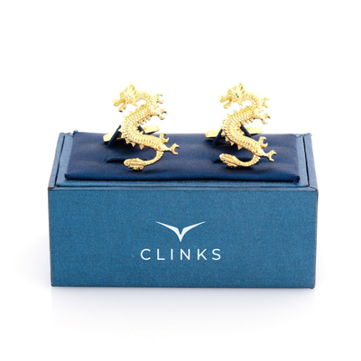 Golden Lucky Chinese Dragon Cufflinks