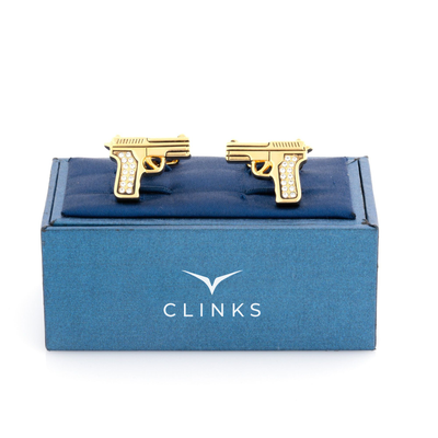 Gold Crystal 9mm Hand Gun Cufflinks