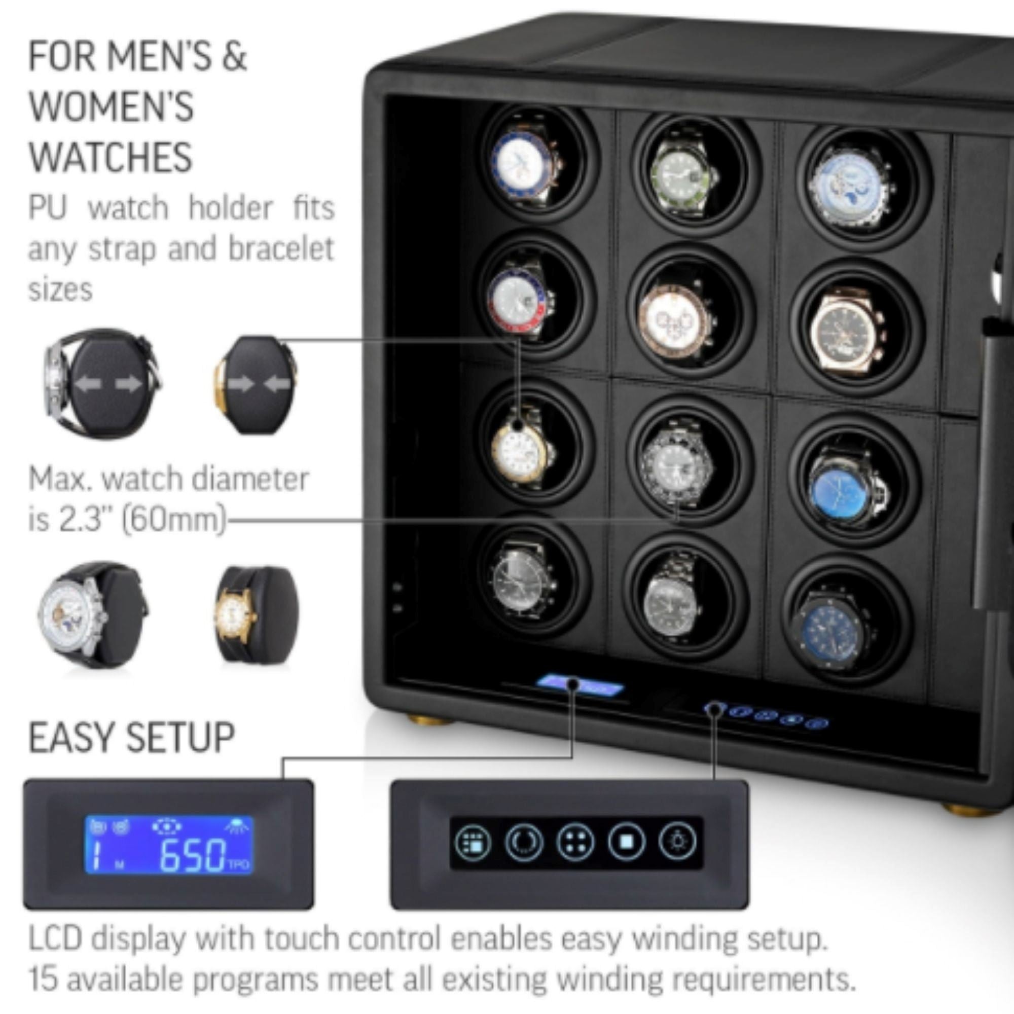 Vanguard Steel Watch Winder Security Safe with Digital Lock and Alarm Watch Winder Boxes Clinks 