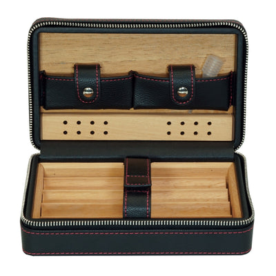 Black Travel Cigar Humidor Leather Case for Cigars