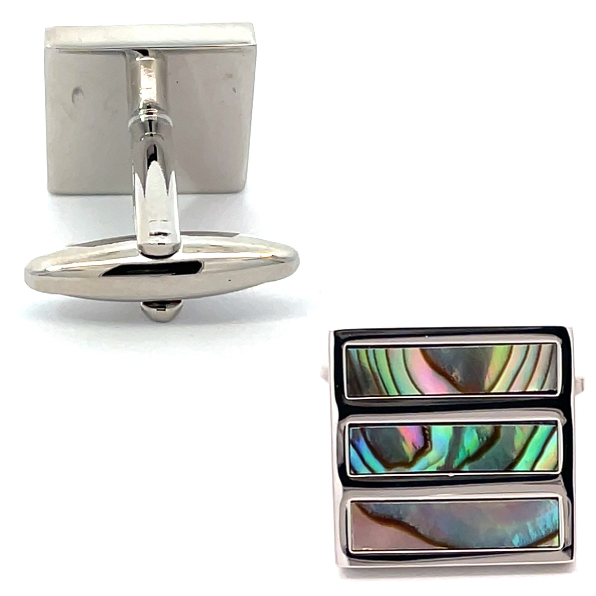 Abalone rectangles in Silver Square Cufflinks