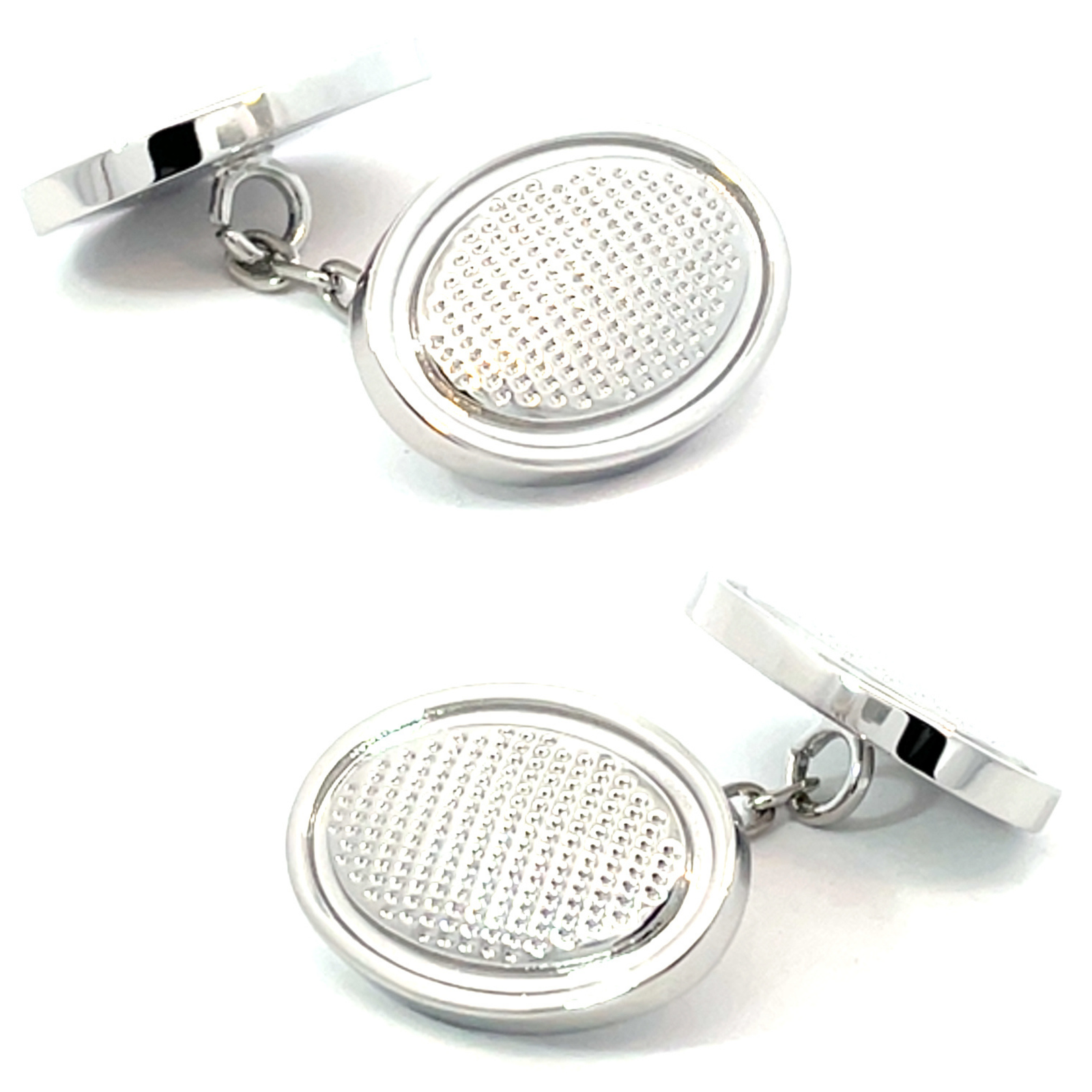Round Silver Textured Chain Cufflinks