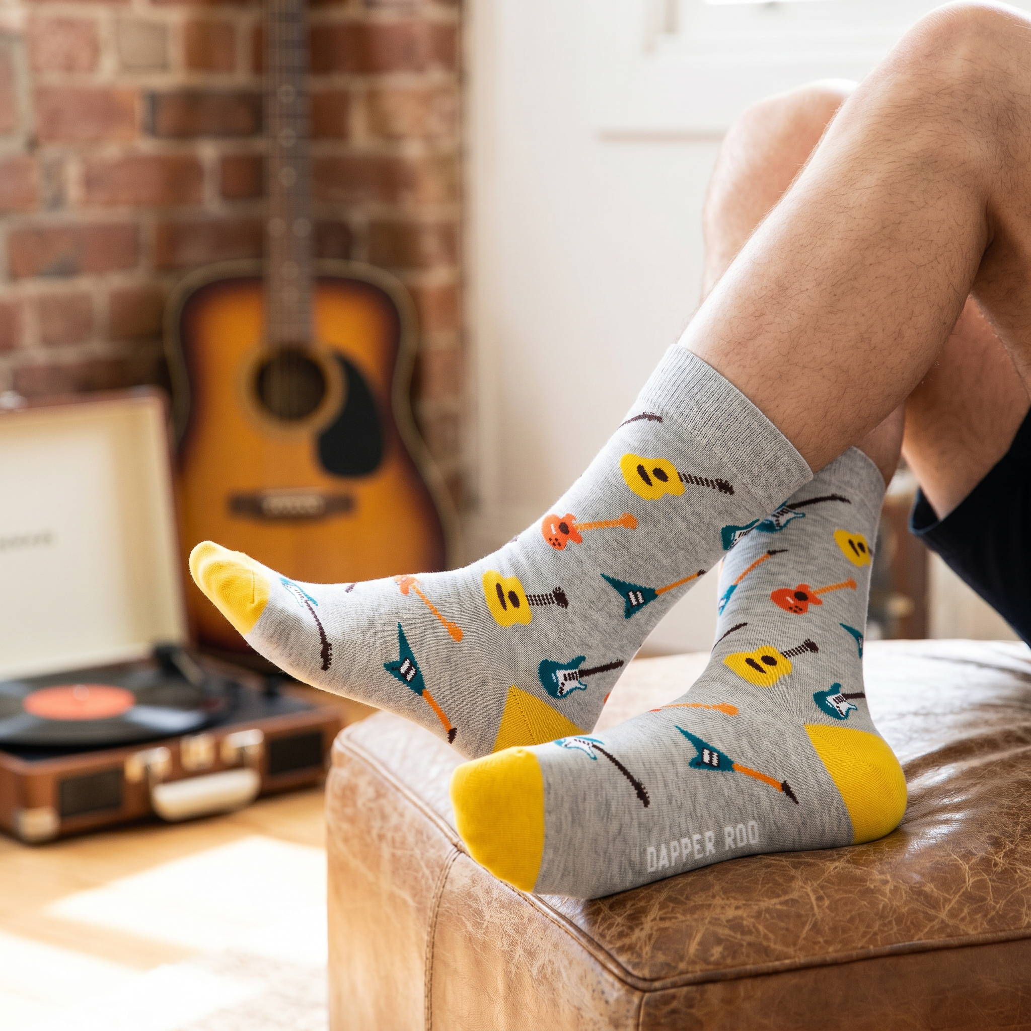 Rock On Guitar Bamboo Socks by Dapper Roo lifestyle image