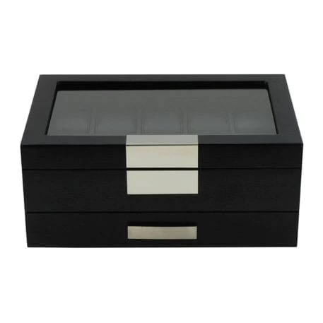 Seconds - Black Wooden Watch Box for 10 Watches with a Drawer (G)