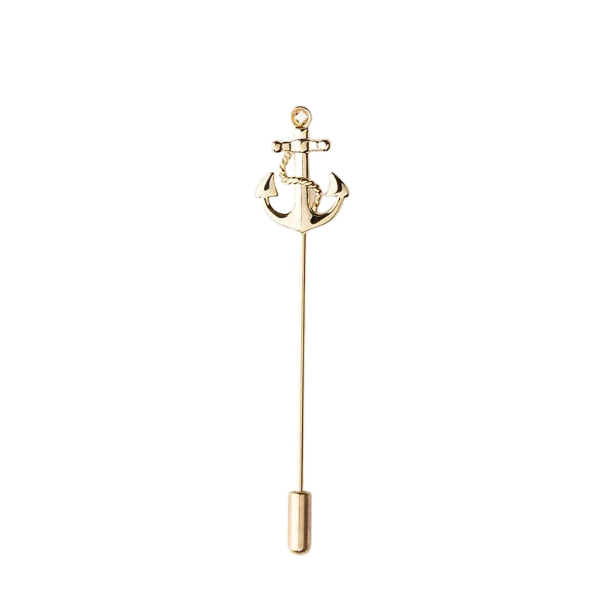 Anchor With Rope Lapel Stick Pin in Gold Lapel Pin Clinks 