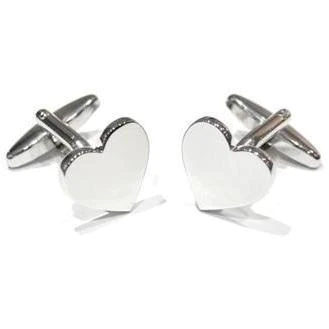 Plain Heart Rhodium Engravable Cufflinks