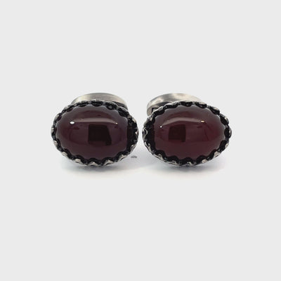 Red Agate in Antique Silver Cufflinks