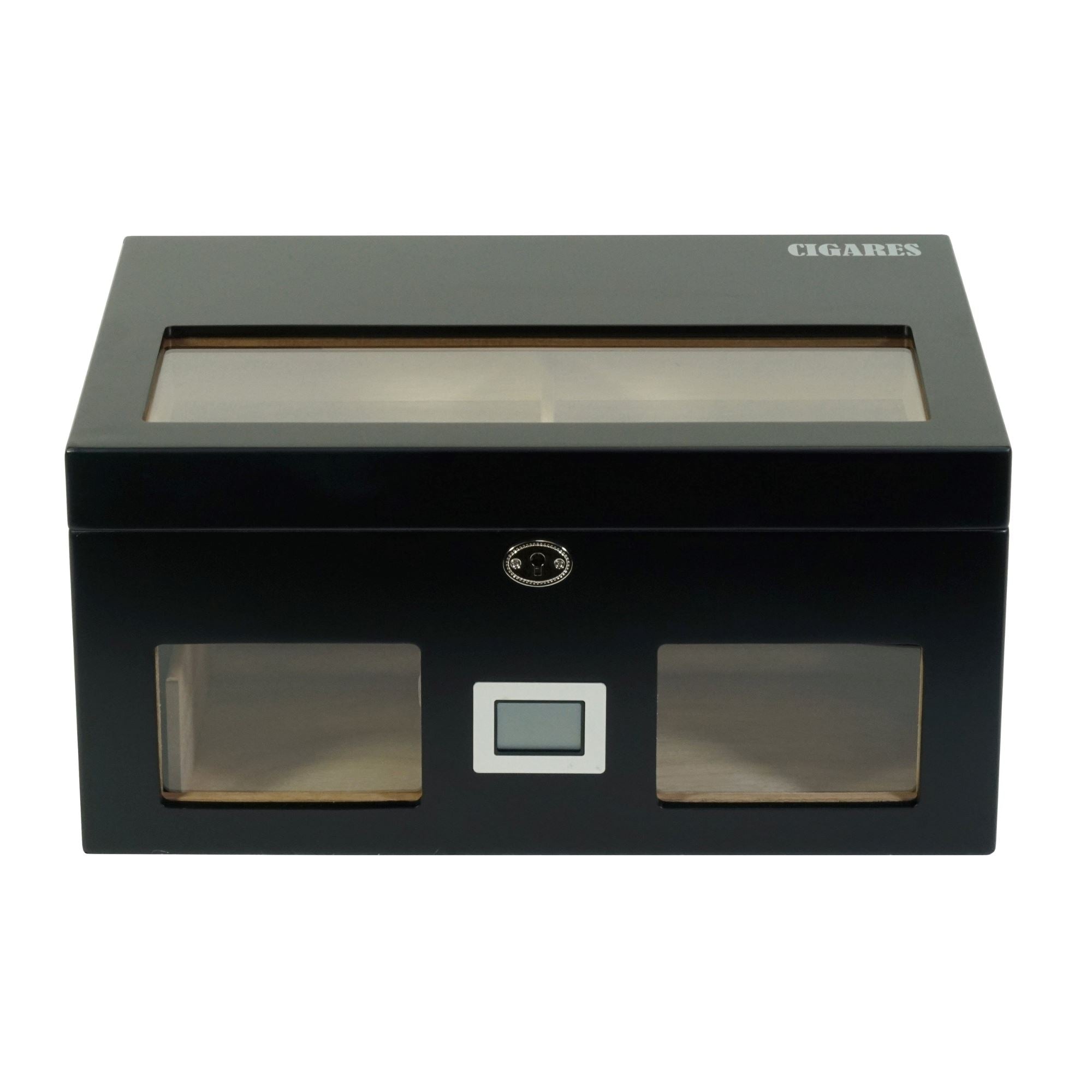 Seconds - 100 CT Black Wooden Cigar Humidor Box with Digital Hygrometer Seconds Clinks 