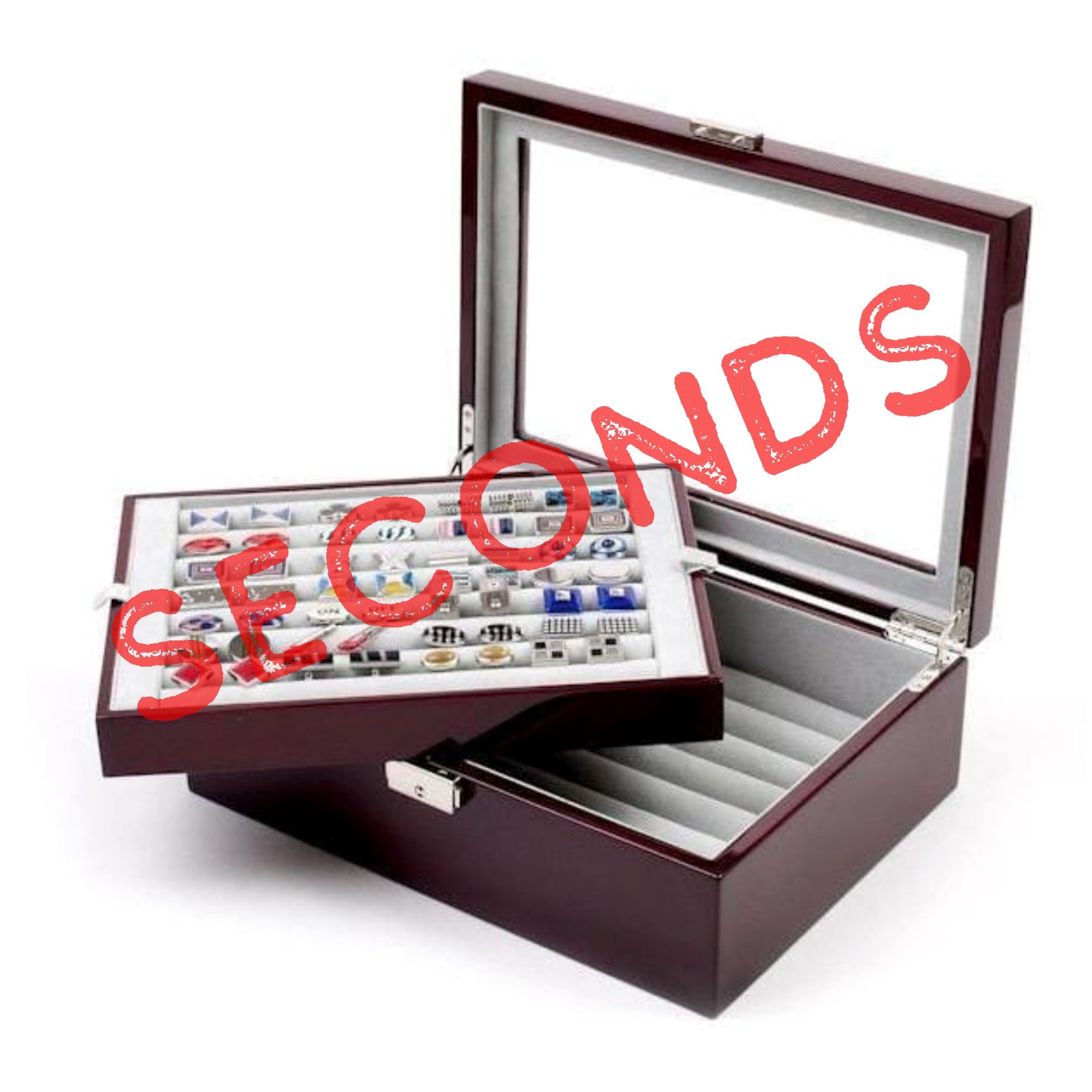 Seconds - 72 Pair Double Decker Mahogany Cufflink Box Seconds Clinks Australia 