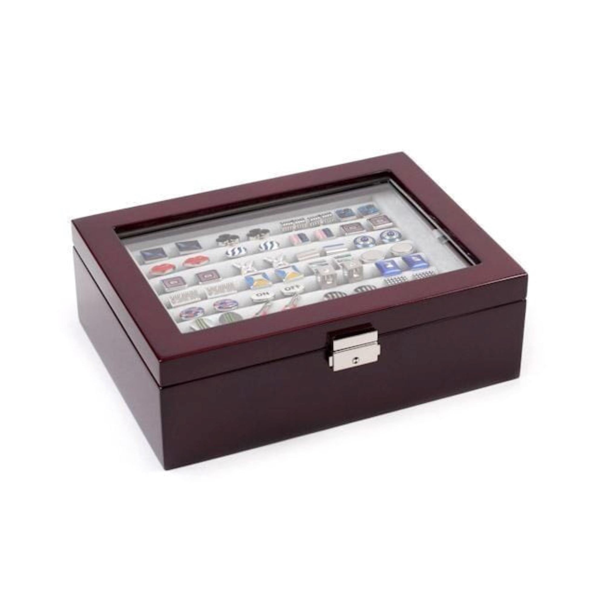 Seconds - 72 Pair Double Decker Mahogany Cufflink Box Seconds Clinks Australia 