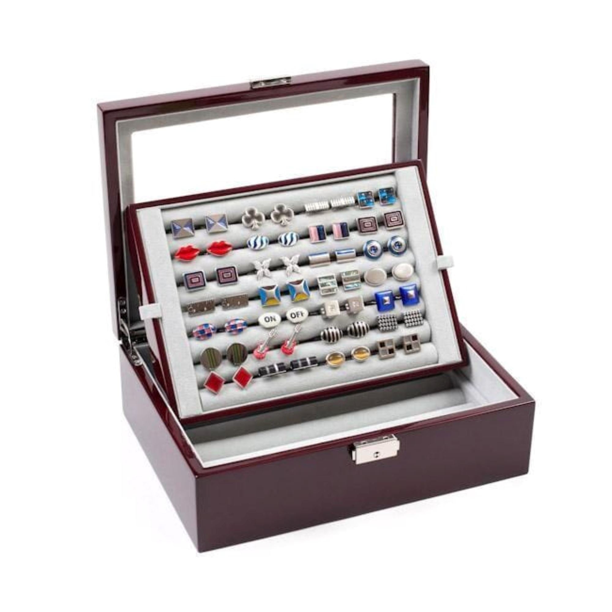 Seconds - 72 Pair Double Decker Mahogany Cufflink Box Seconds Clinks Australia 