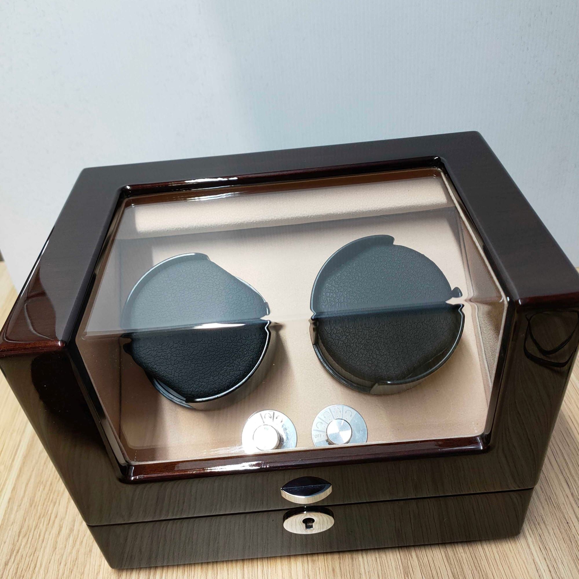 Seconds - Waratah Mahogany Watch Winder Box for 2 Watches ( b) Seconds Clinks 