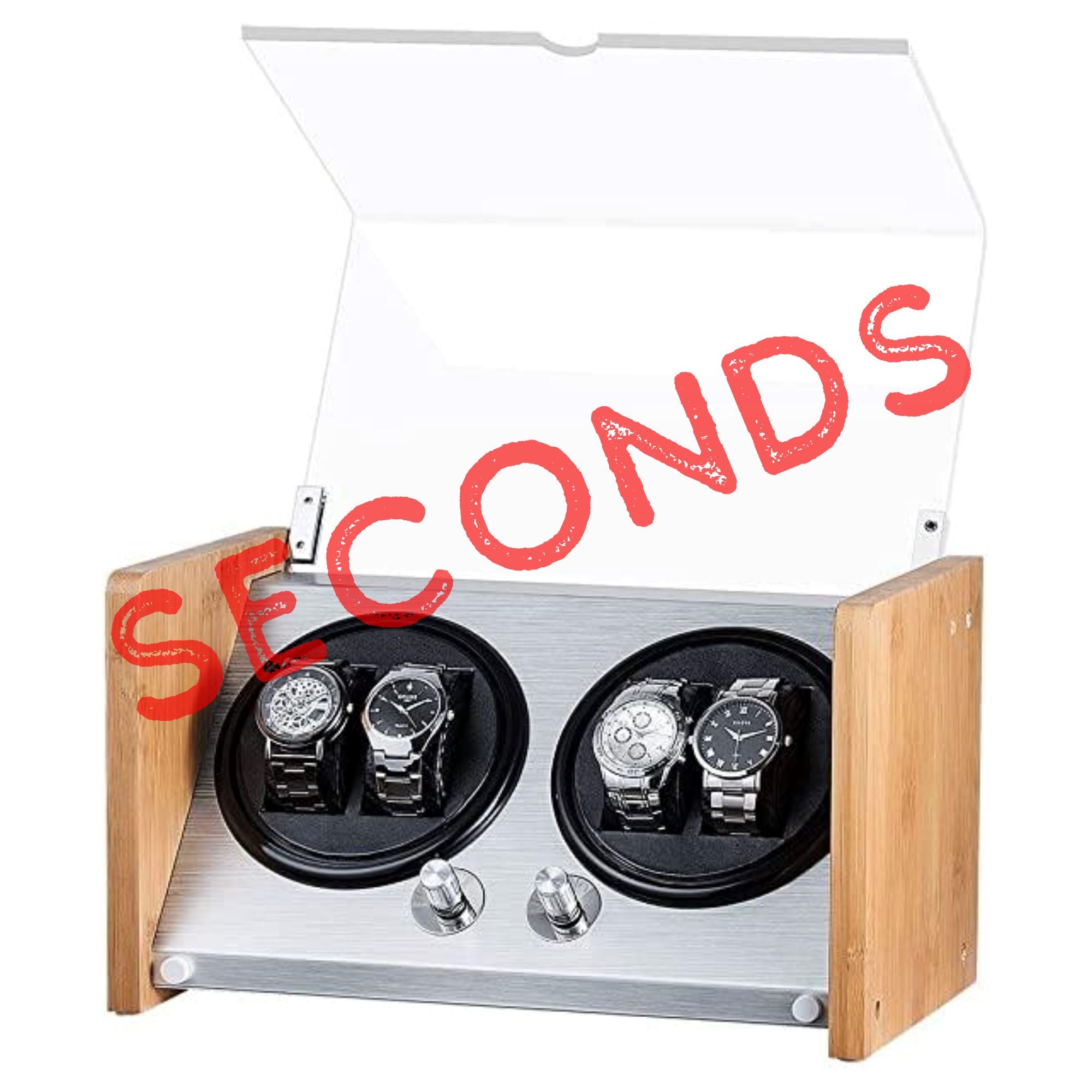 Seconds - BLAQ Watch Winder Box 4 Watches in Aluminum & Bamboo (b) Seconds Clinks 