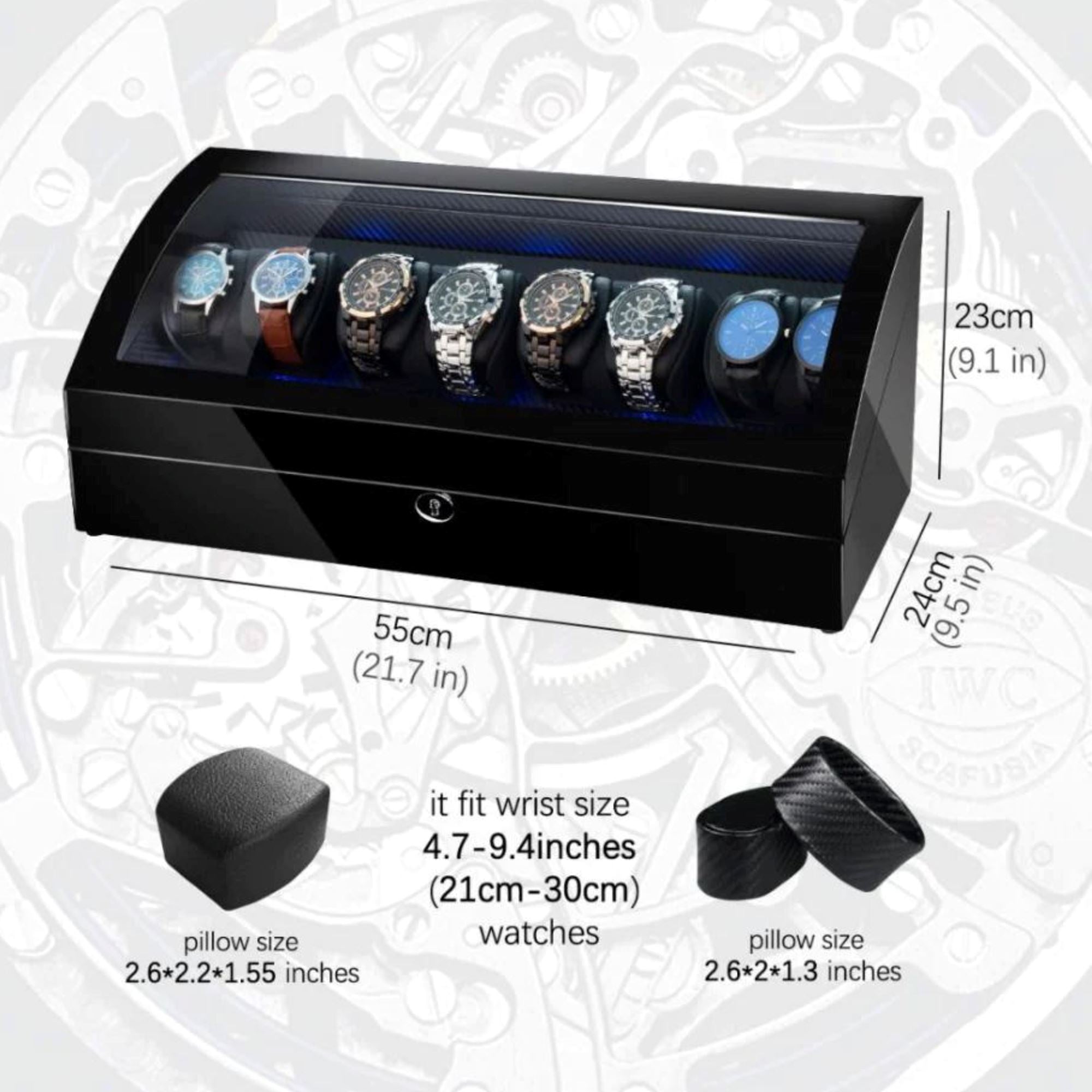 Seconds - Avoca Watch Winder Box for 8 + 8 Watches in Black (e) Seconds Clinks 