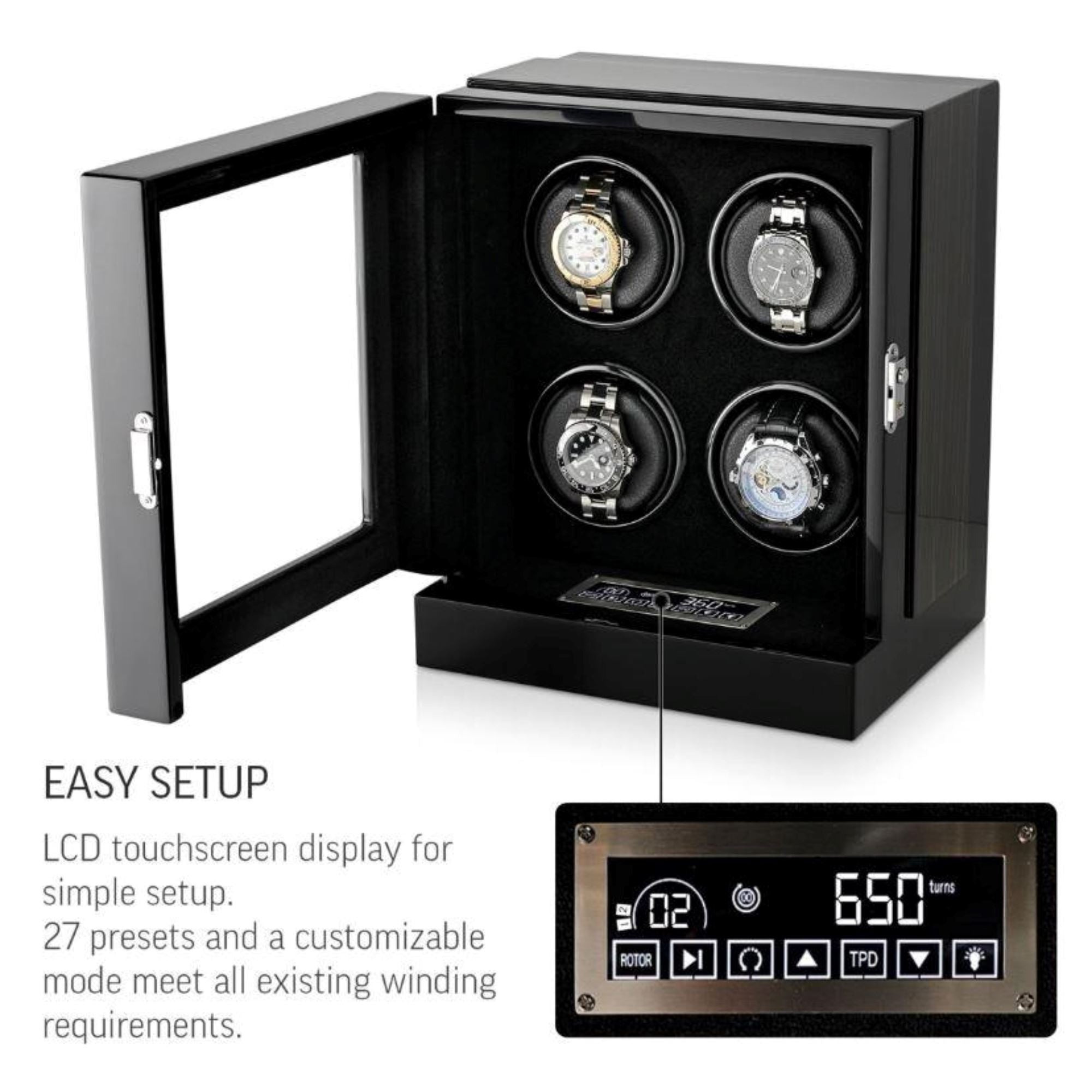 Seconds - Sydney Watch Winder Box for 4 Watches in Black Seconds Clinks 