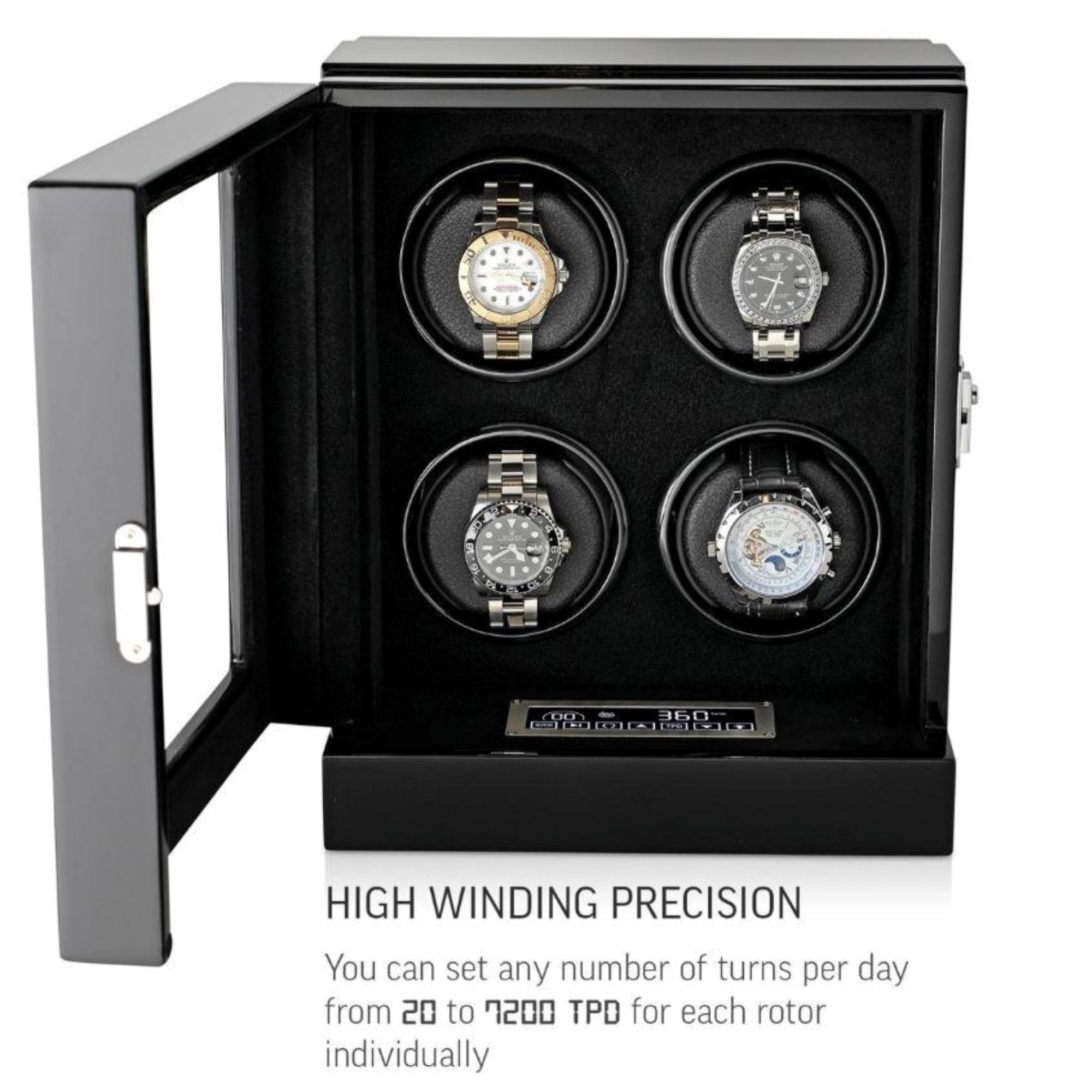 Seconds - Sydney Watch Winder Box for 4 Watches in Black Seconds Clinks 