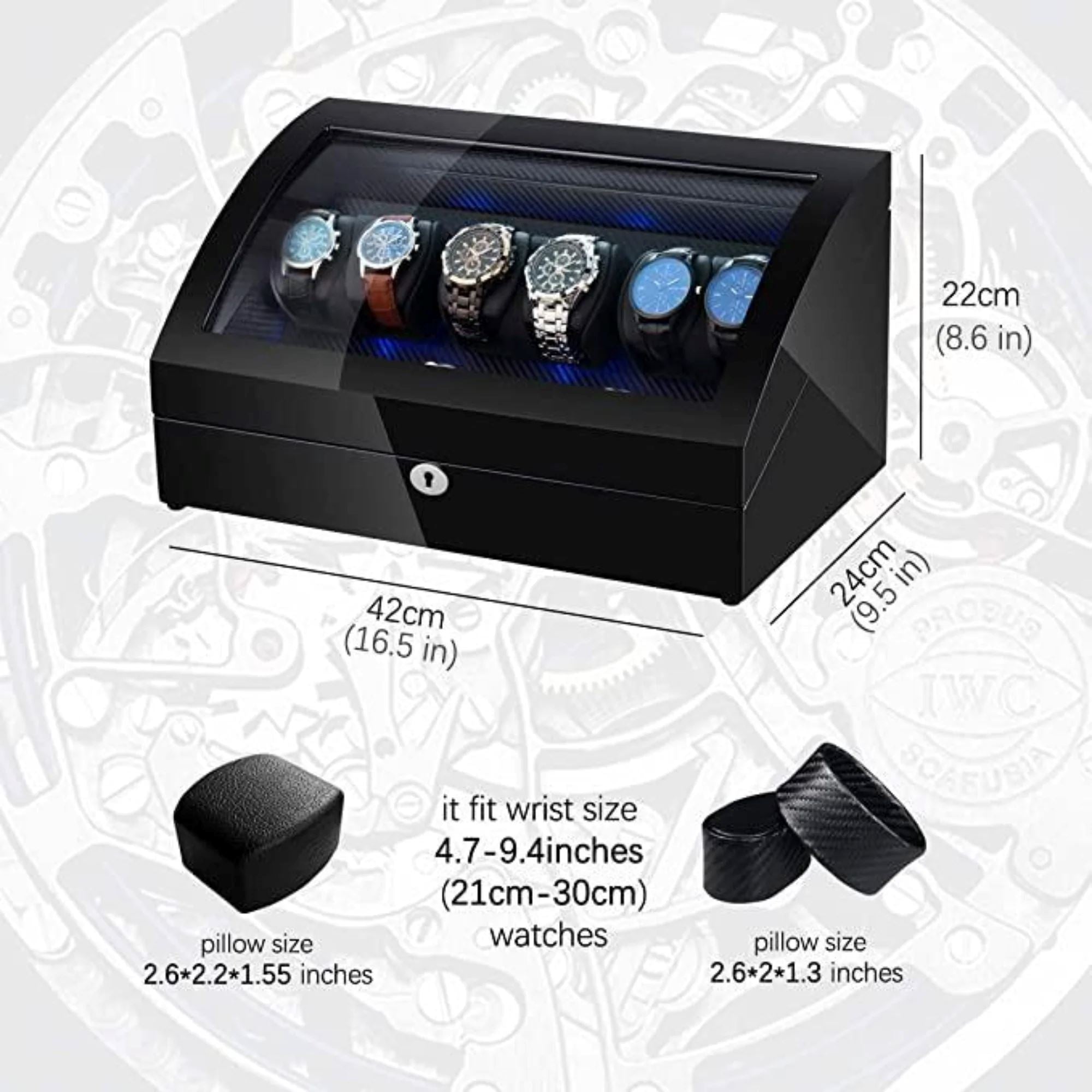 Seconds - Avoca Watch Winder Box 6 + 6 Watches in Black with Carbon Fibre Interior (d) Seconds Clinks 