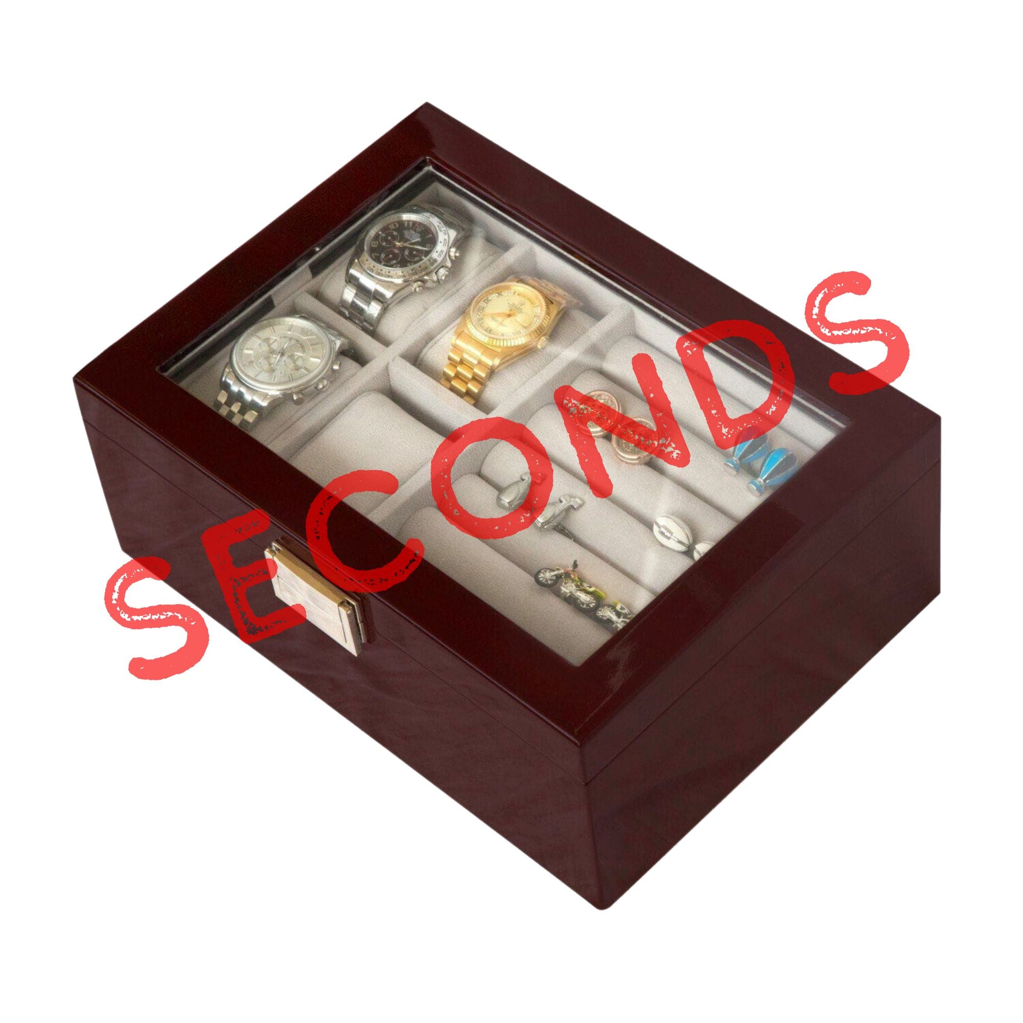 Seconds - 50 Pair Cufflink and Watch Box Double Decker Mahogany (a) Seconds Clinks 