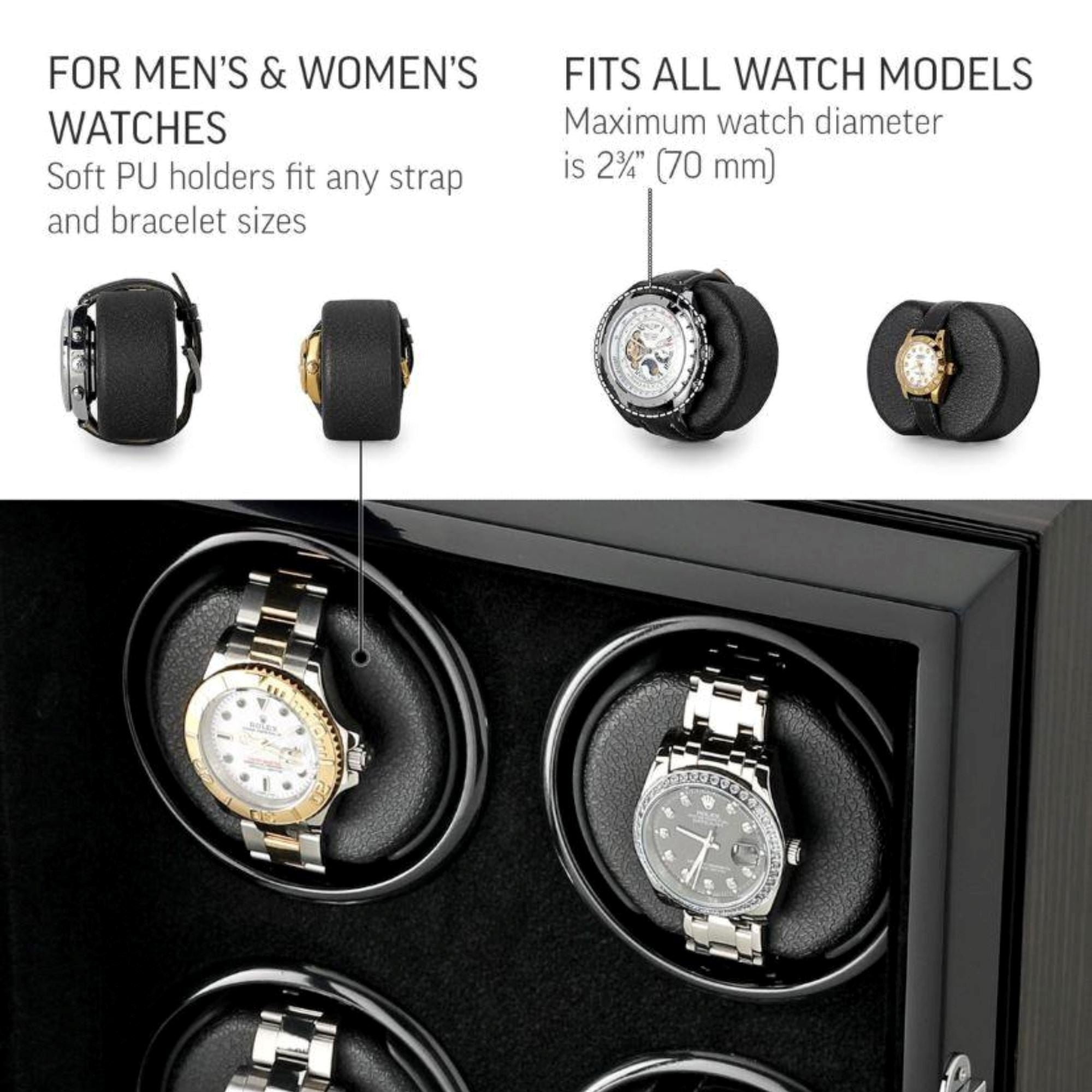 Seconds - Sydney Watch Winder Box for 4 Watches in Black (g) Seconds Clinks 