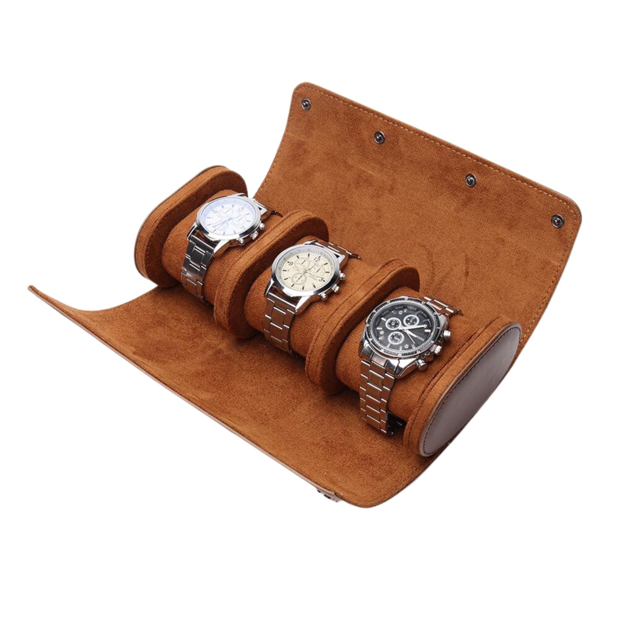 Seconds - Watch Roll Case for 3 in Brown Vegan Leather Seconds Clinks 