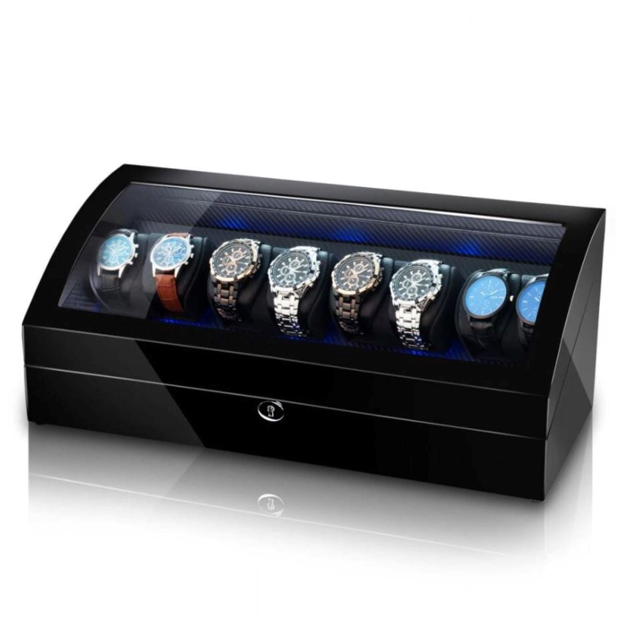 Seconds - Avoca Watch Winder Box for 8 + 8 Watches in Black (f) Seconds Clinks 