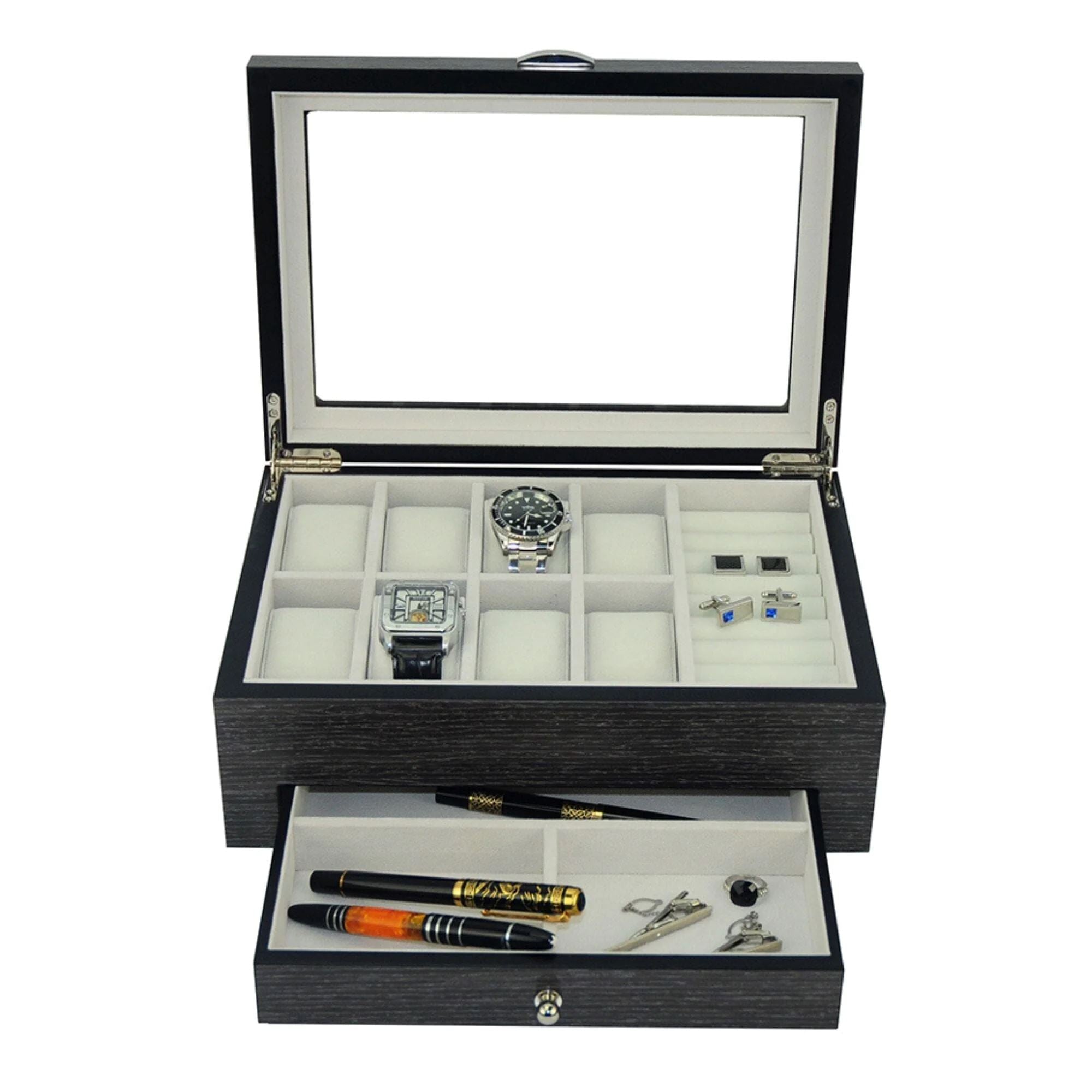 Seconds - Ginko Wooden Cufflink Watch Box with a Drawer (D) Seconds Clinks 