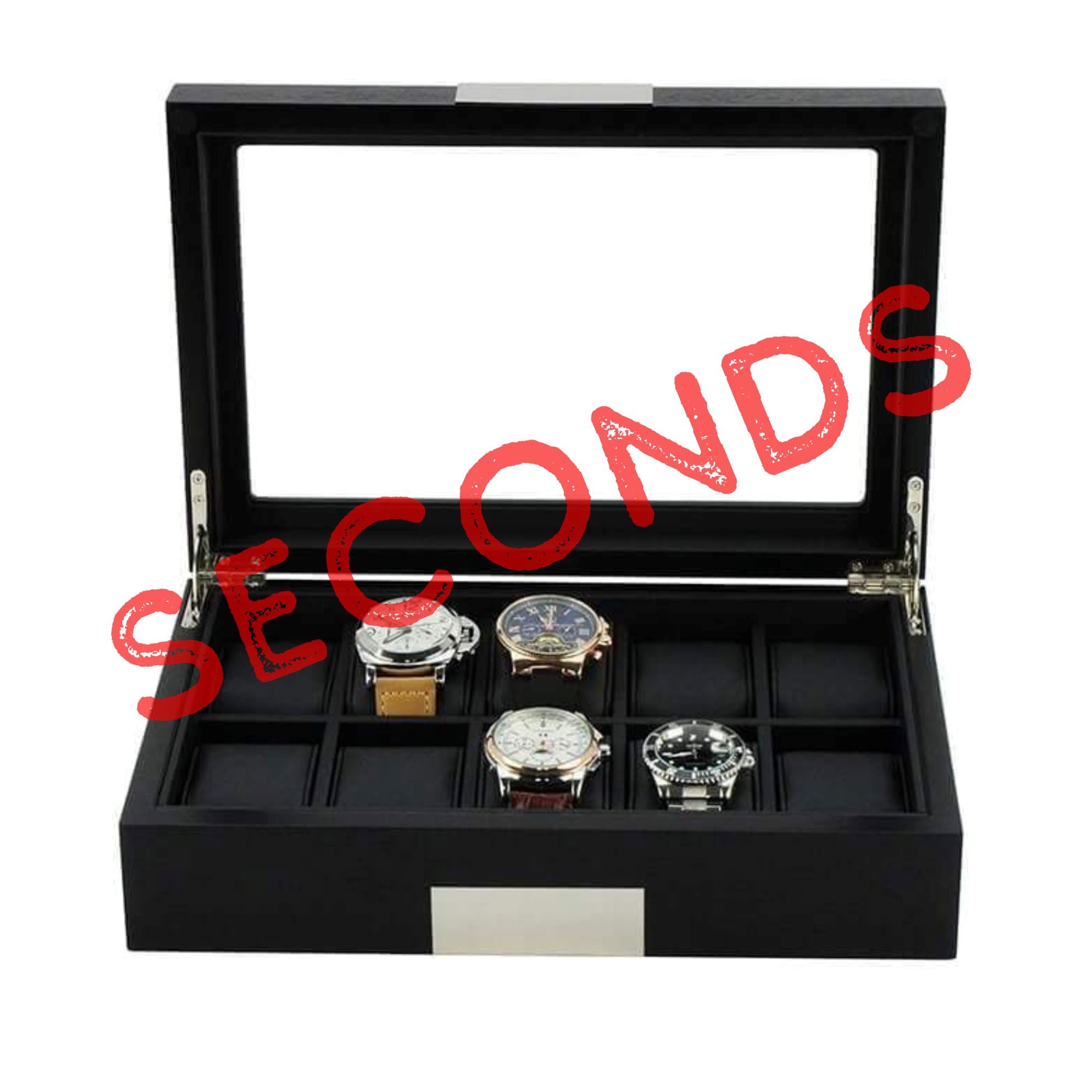 Seconds - 10 Slots Black Wooden Watch Box (a) Seconds Clinks 