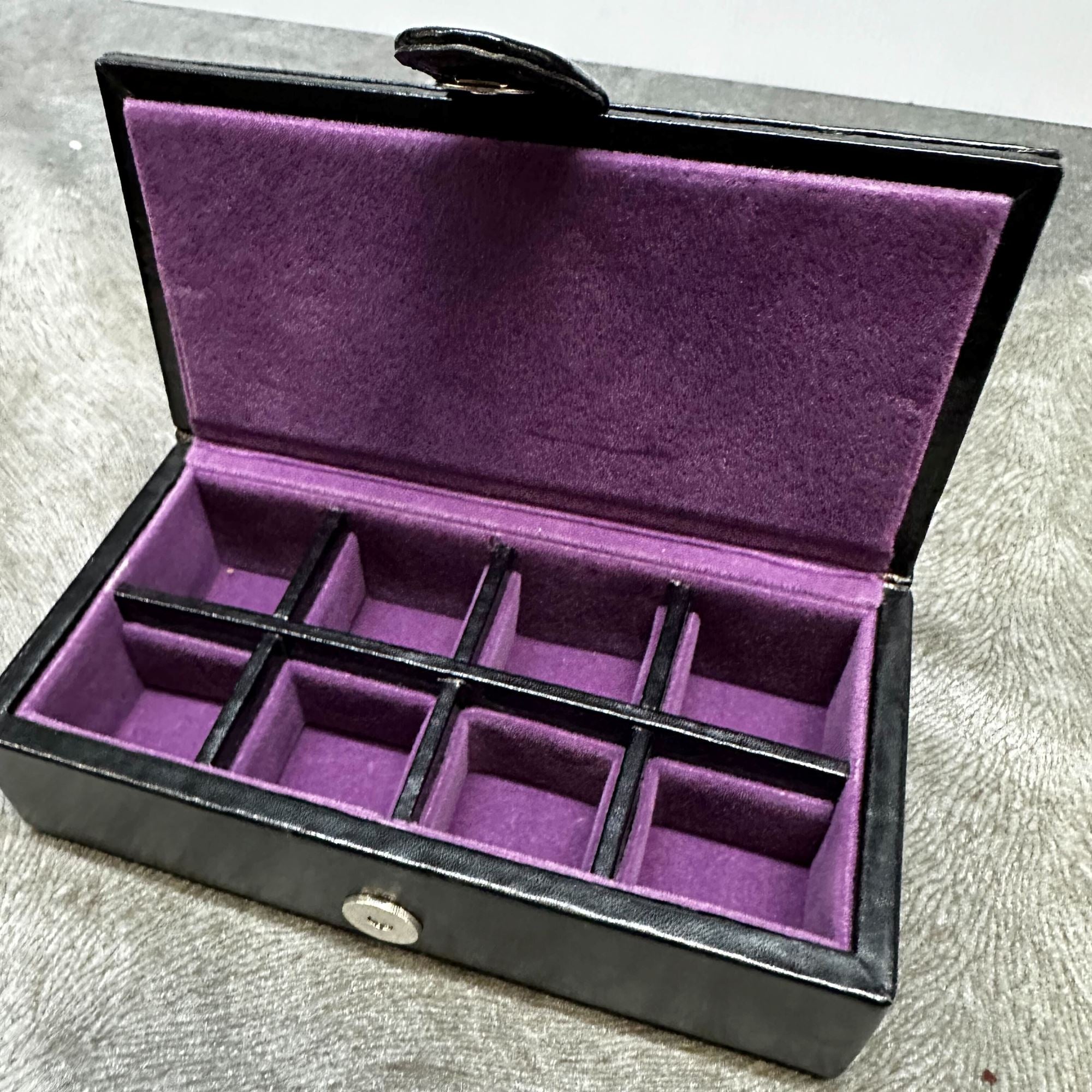 Seconds - 8 Pair Bonded Leather Black/Purple Cufflink Storage Box Seconds Clinks Australia 