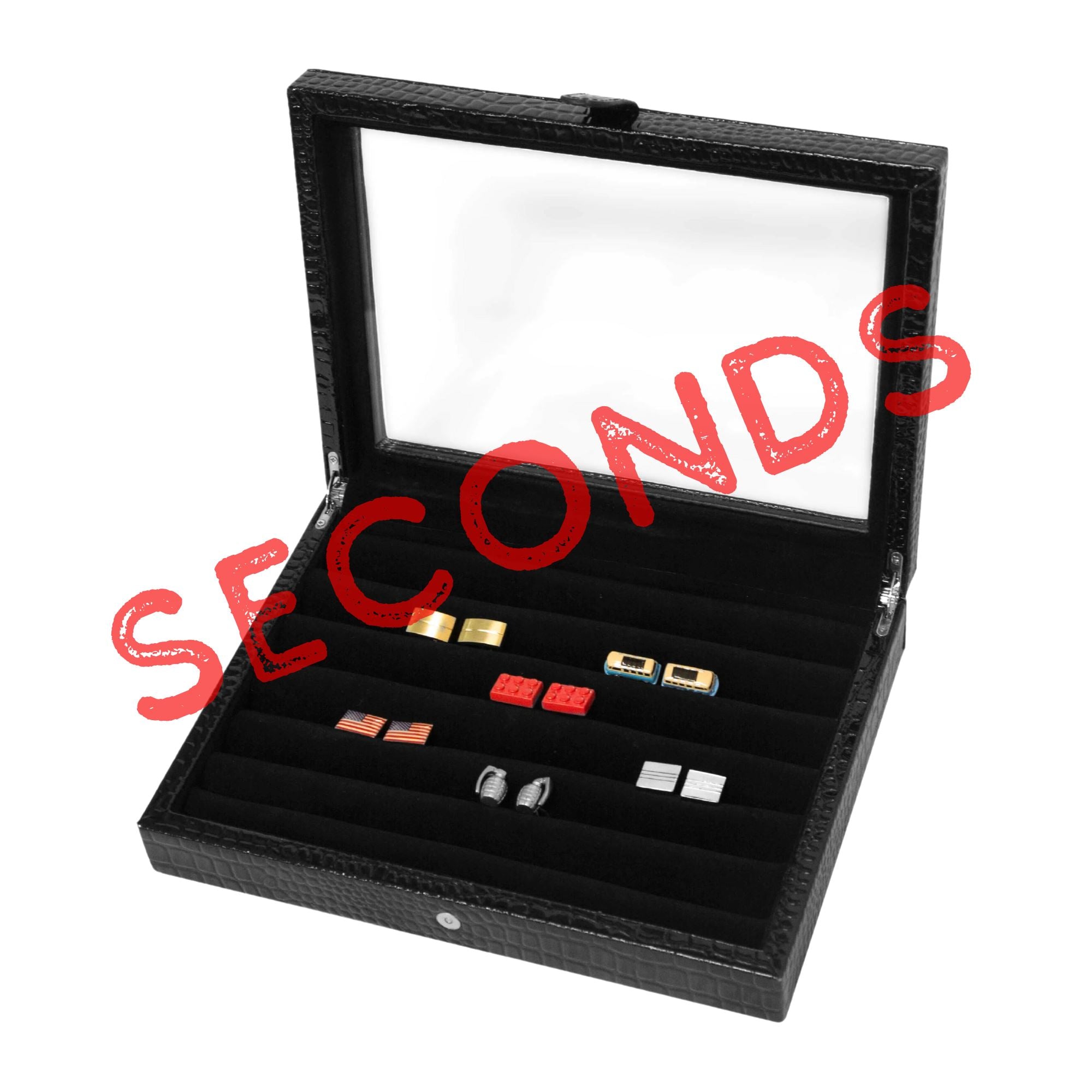 Seconds - 36 Pair Bonded Leather Black Croco Cufflink Box Seconds Clinks Australia 