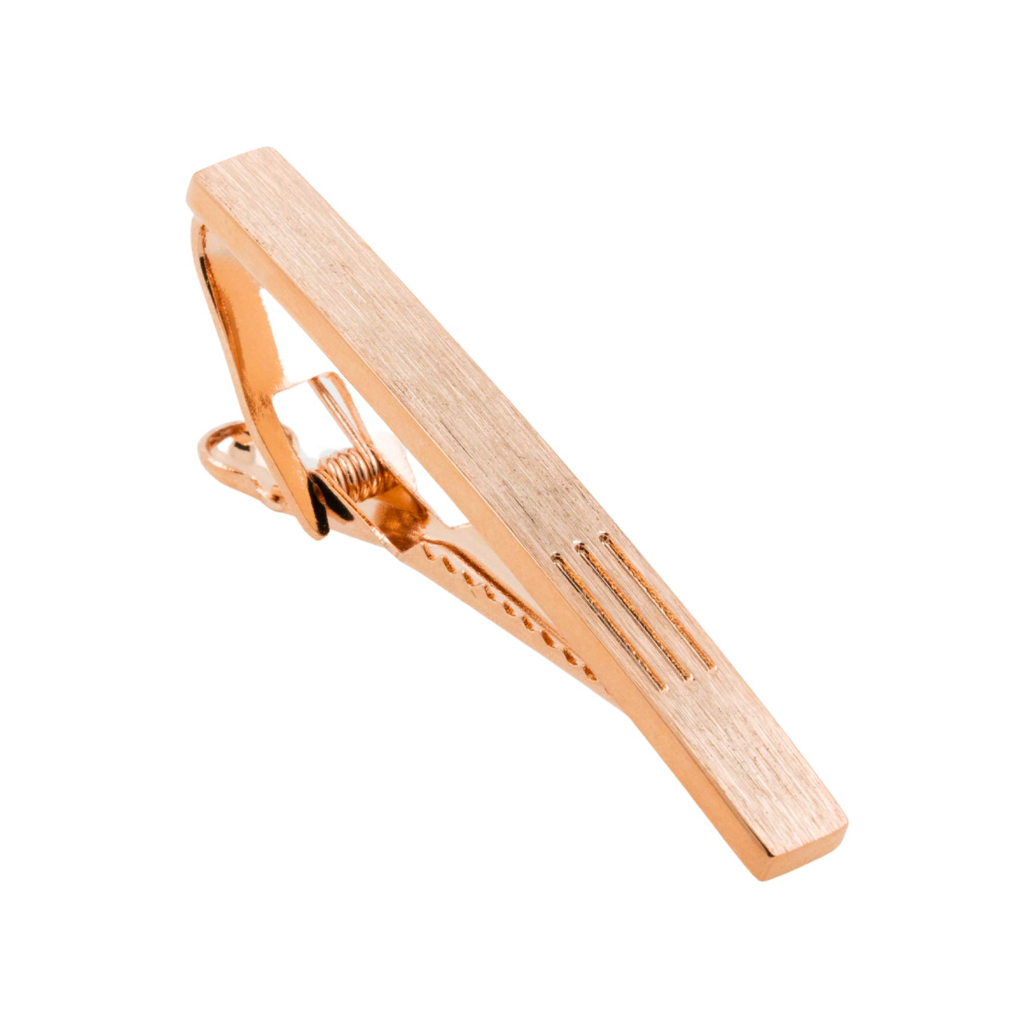 Brushed Rose Gold Tie Clip with Vertical lines