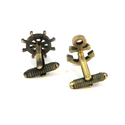 Ship Anchor Wheels Burnished Gold Cufflinks