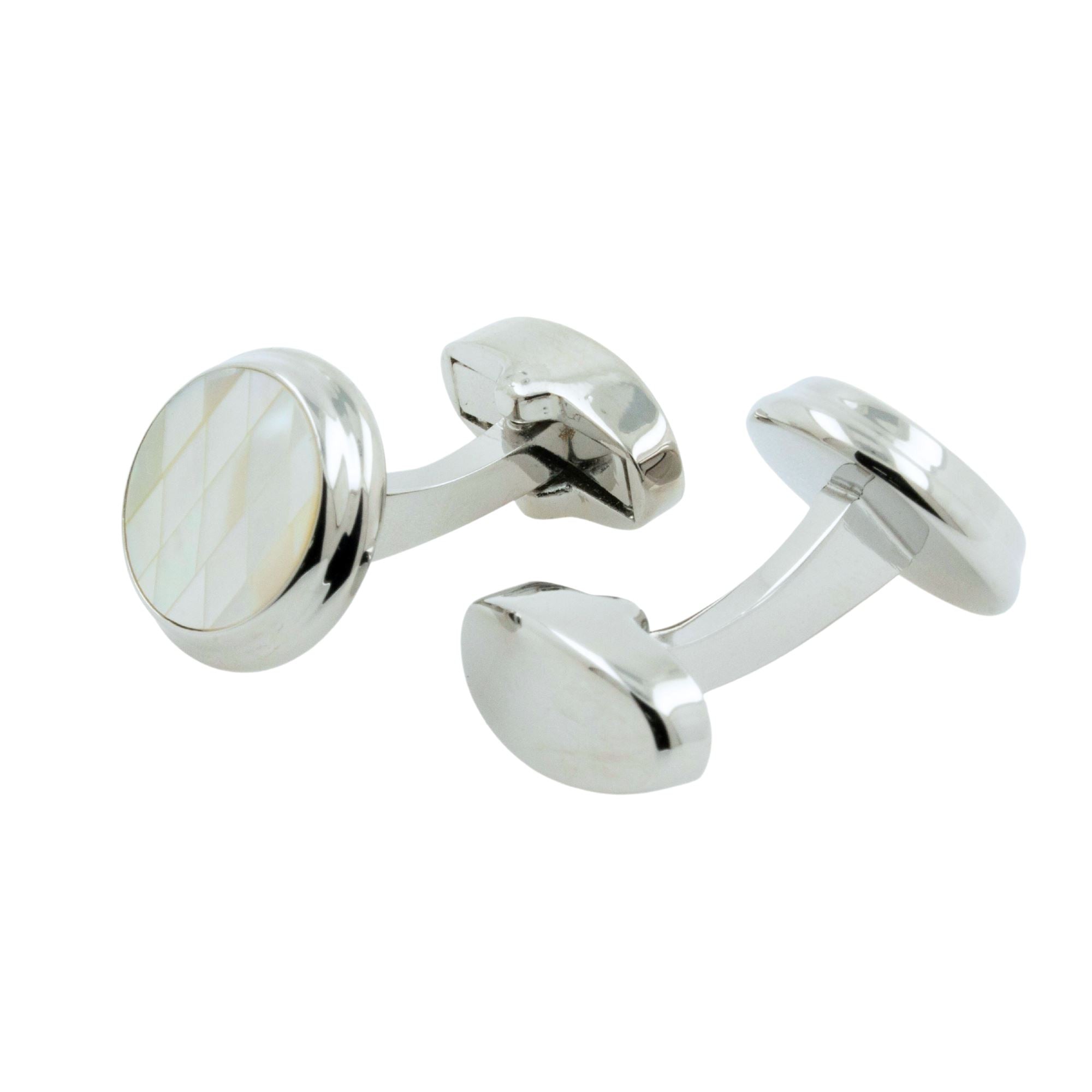 Diamond Mosaic Mother of Pearl Cufflinks in Round Silver Classic & Modern Cufflinks Clinks Australia 
