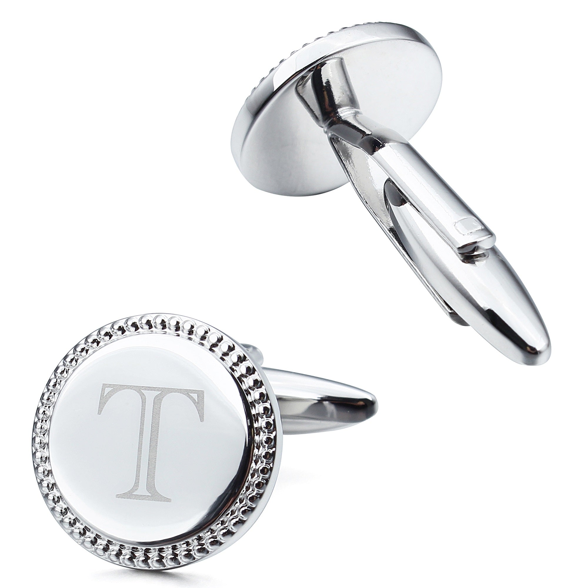 Letter T Initial Cufflinks -Round