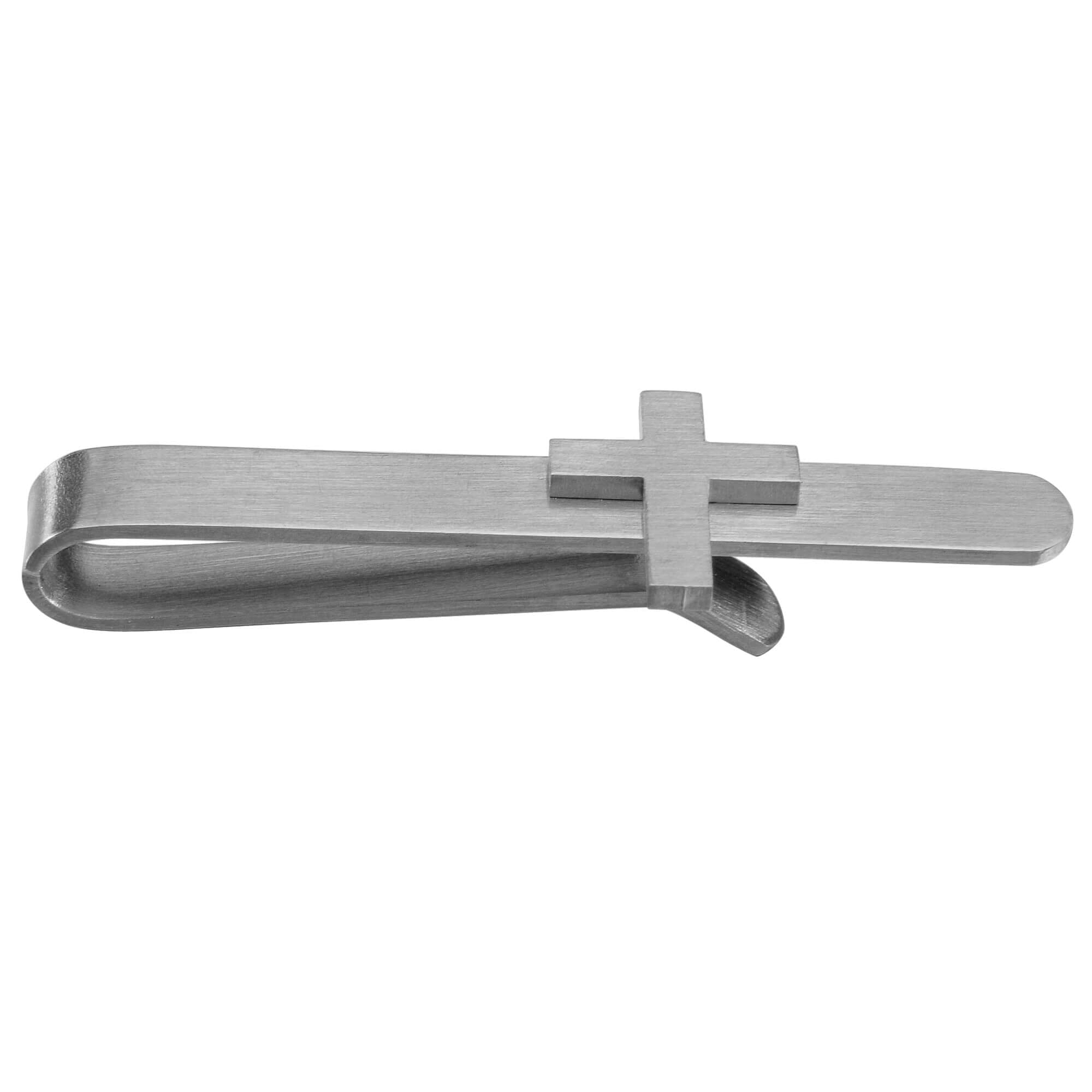Cross Tie Bar in Brushed Silver Tie Bars Clinks Australia 