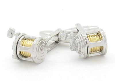 Silver Gold Fishing Reel Cufflinks