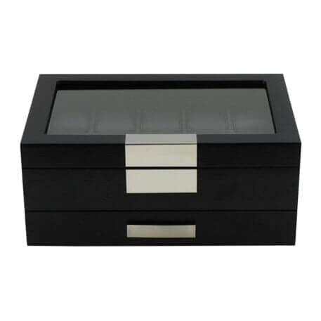 Black Wooden Watch Box for 10 Watches with a Drawer Watch Boxes Clinks 
