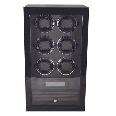 Yarra Watch Winder for 6 Watches + Drawer with Fingerprint Lock, 6 Watch Winder with Drawer, Watch Winder Boxes, Black Watch Winder, Fingerprint Lock Watch Winder, Watch Winders, nogiftbox, CW0604, Clinks.com