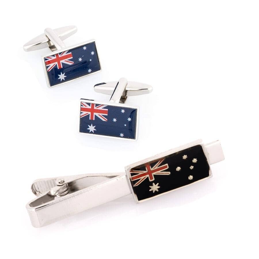 Australian Flag Cufflinks & Tie Clip Set Gift Set Clinks Australia Default 