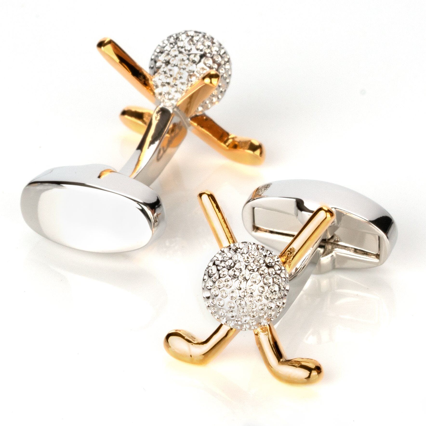 Silver and Gold Golf Club and Ball Cufflinks Novelty Cufflinks Clinks Australia 