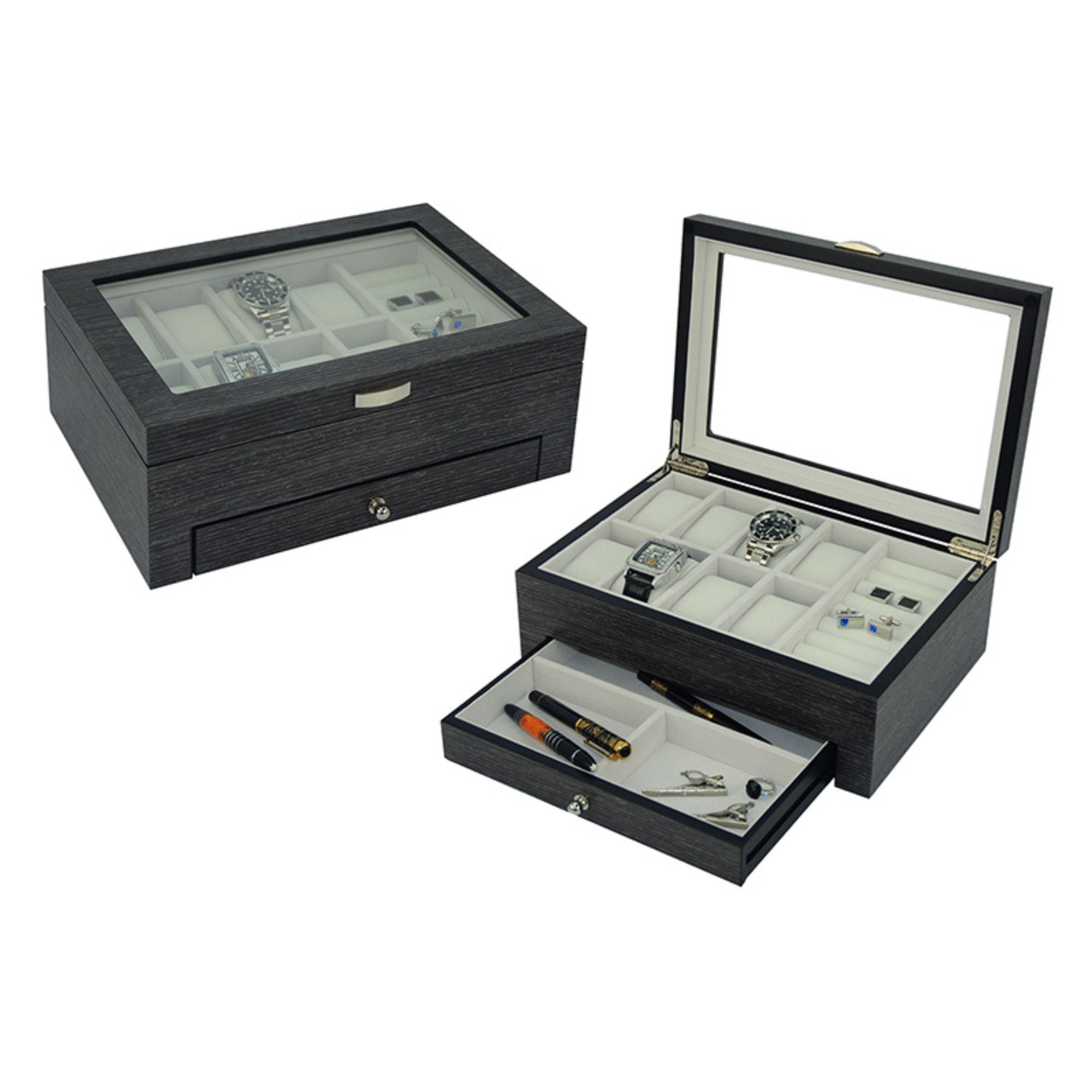 Ginko Wooden Cufflink Watch Box with a Drawer