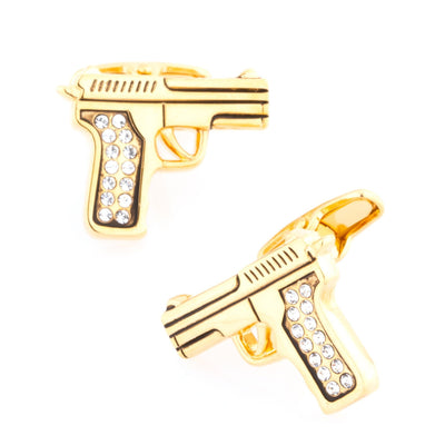 Gold Crystal 9mm Hand Gun Cufflinks